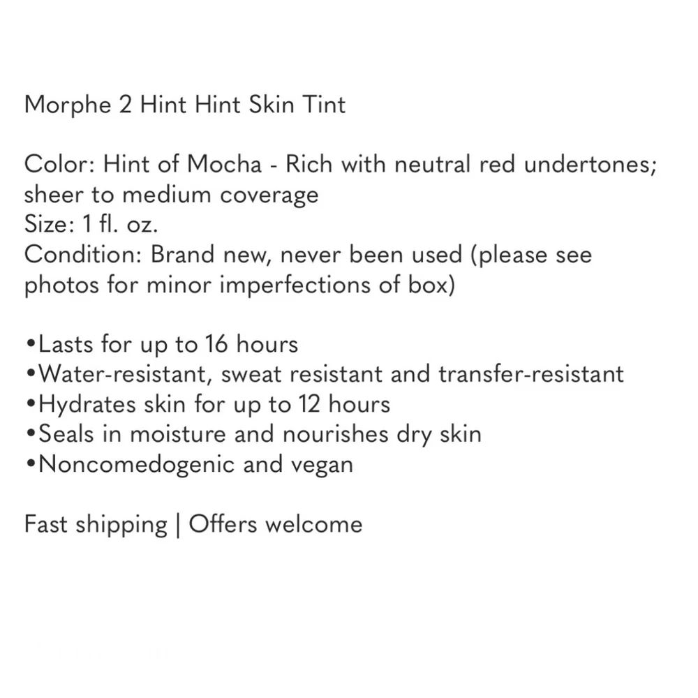 NIB Morphe Hint Hint Skin Tint in mocha concealer